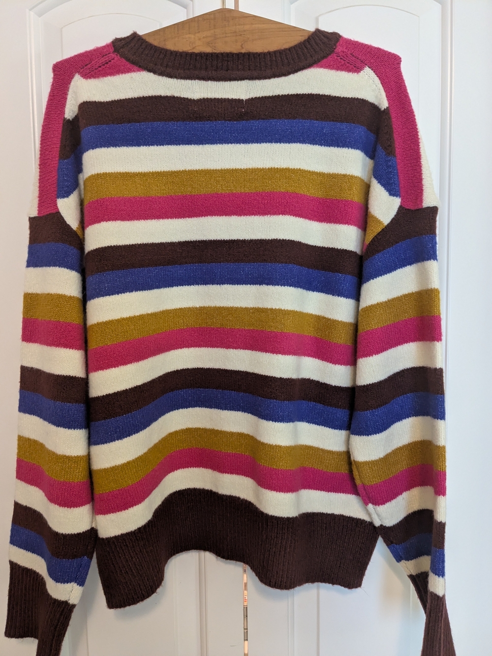 C&C California Striped Crewneck Sweater in Brown, Pink, Blue & Cream Size Large
